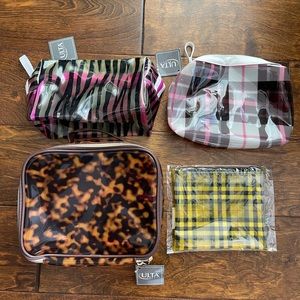 Ulta Tarte Zippered Makeup Cosmetics Case Toiletry Bag Set Animal Plaid Print